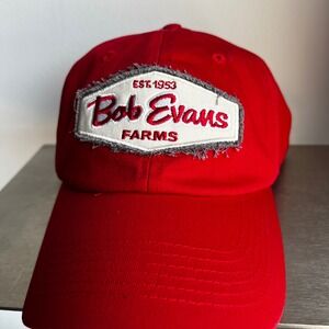 Bob Evans Farms Red Baseball Cap Hat Est 1953 Logo Distressed Patch Adjustable